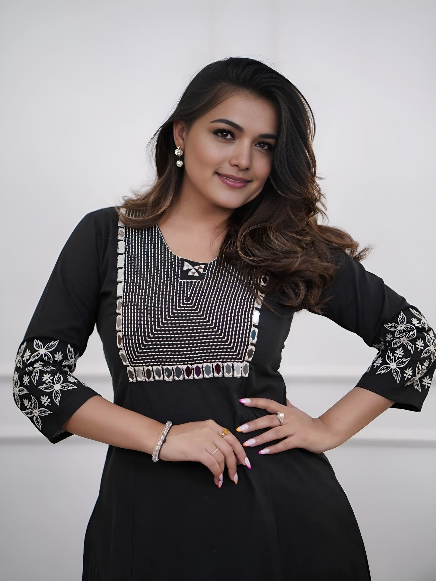 Black Embroidered Cotton Kurta and Pant Set